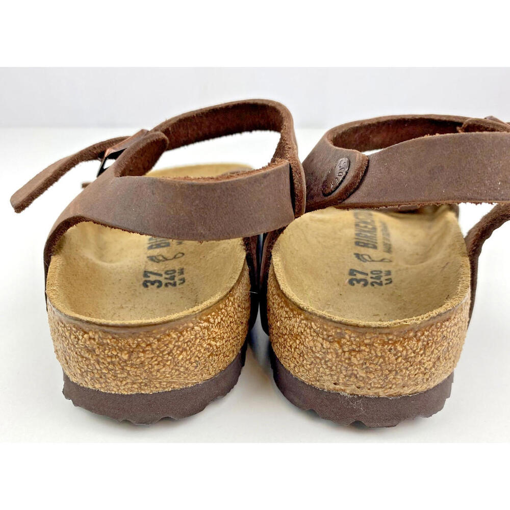 Birkenstock Sandals Women Bali Birkies Brown Habana Oiled Leather 37 240 L6 EUC - Picture 3 of 12